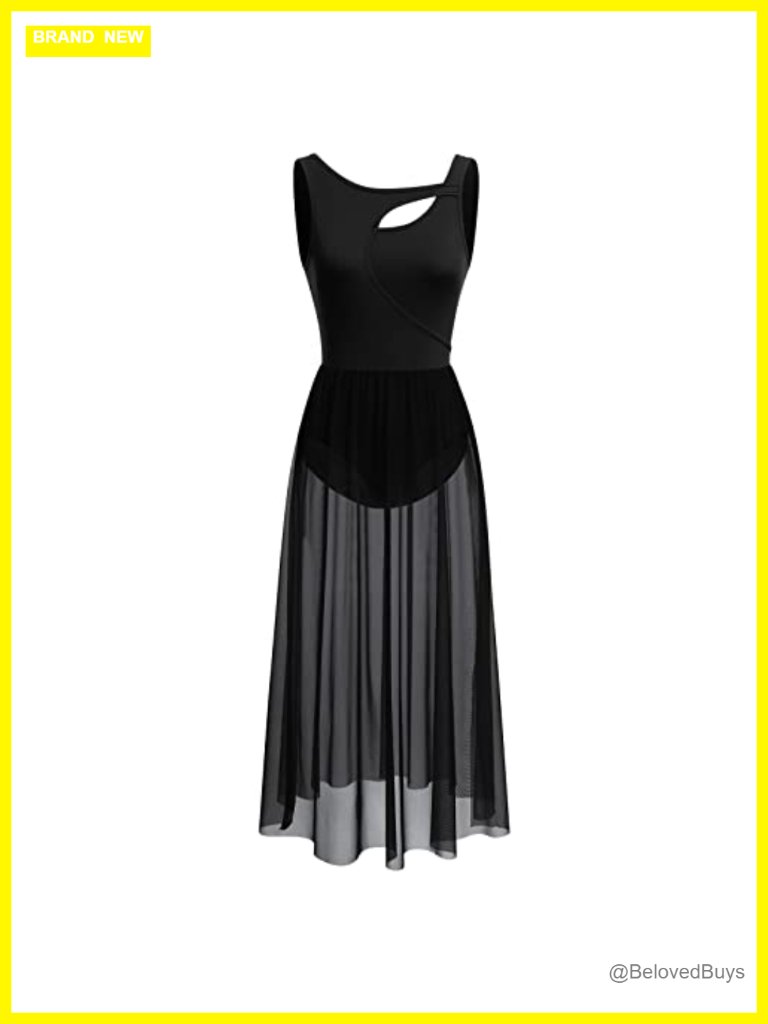 Lyrical Dance Dress Sleeveless Cut Out Front Mesh Tulle Maxi Dress
